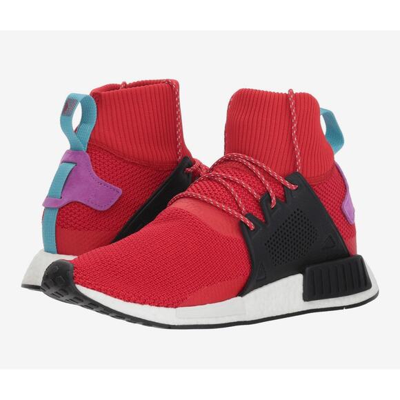 Adidas Men's NMD_XR1 Primeknit Sock Sneakers in Scarlet Red - Picture 2 of 15